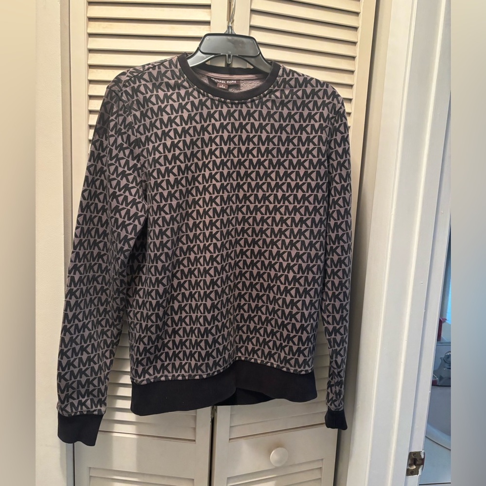 🌸 Michael Kors Gray Logo Pattern High End Crew Neck Women's S Sweatshirt MINTY 🌸
